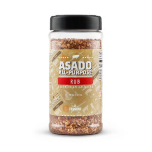 Al Frugoni’s Asado All Purpose Rub jar — all-natural Argentine BBQ seasoning for grilling and smoking.