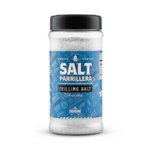 Al Frugoni’s Grilling Salt — coarse sea salt jar for BBQ and open-fire cooking.