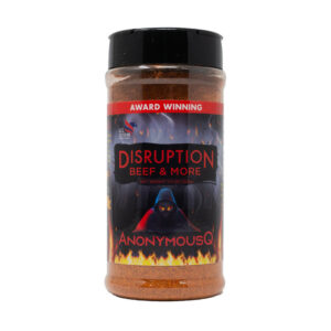 AnonymousQ Disruption Beef & More Rub beside smoked brisket