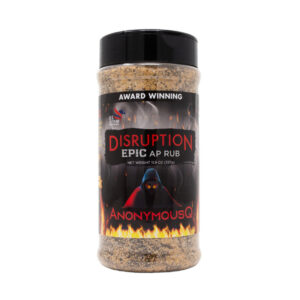 AnonymousQ Disruption EPIC All-Purpose Rub beside grilled ribs and chicken