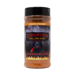 AnonymousQ Disruption Grilling Dust beside grilled chicken and vegetables