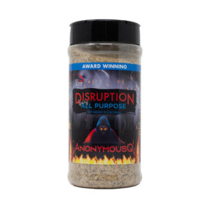 AnonymousQ Disruption Spicy All-Purpose Rub beside grilled chicken wings