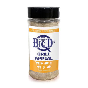 Big D’s Q Grill Appeal Seasoning beside grilled chicken and vegetables