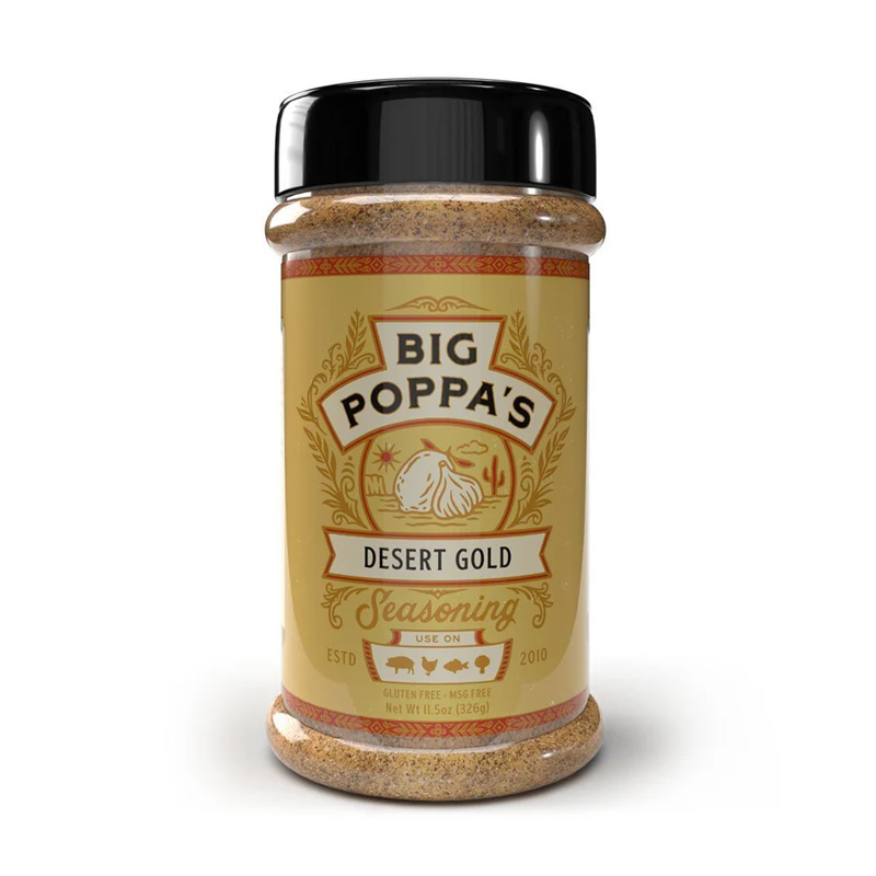 Big Poppa’s Desert Gold Seasoning beside grilled lemon chicken