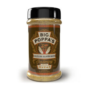 Big Poppa’s Jallelujah Jalapeño Bacon Seasoning beside grilled burgers