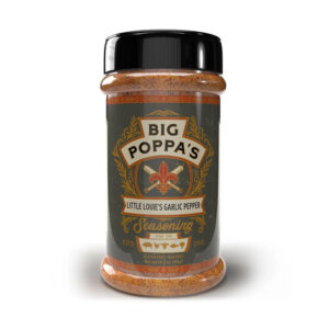 Big Poppa’s Little Louie’s Garlic Pepper Seasoning beside grilled steak