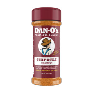 Dan-O’s Chipotle Seasoning bottle with chili peppers.