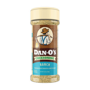 Bottle of Dan-O’s Ranch Cheesoning with cheese and herbs.