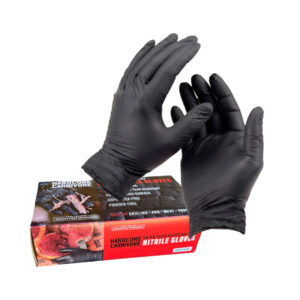 Hardcore Carnivore black nitrile gloves pack of 50 front view