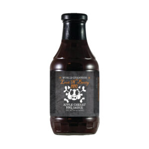 Bottle of Loot N’ Booty BBQ Apple Cherry BBQ Sauce – gluten-free, all-natural BBQ sauce with fruit-twist.