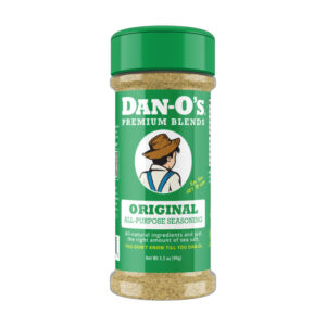Bottle of Dan-O’s Original Seasoning with herbs and spices.