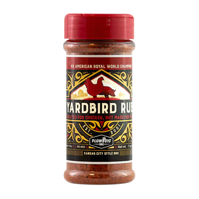 Plowboys Yardbird BBQ Rub – competition-style BBQ seasoning with sweet, savory, and smoky flavors for grilling and smoking meats.