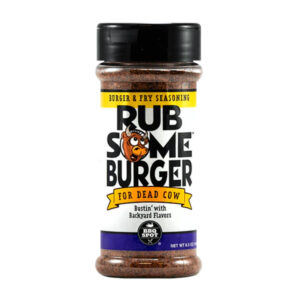 Rub Some Burger BBQ Rub beside grilled cheeseburger
