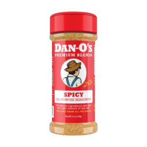 Dan-O’s Spicy Seasoning bottle with cayenne pepper and herbs.