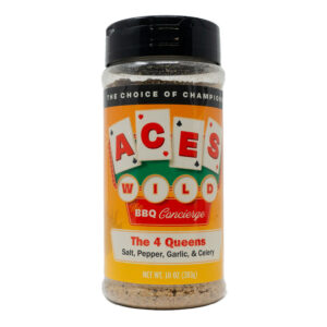 Aces Wild 4 Queens All Purpose Rub seasoning bottle for BBQ and grilling