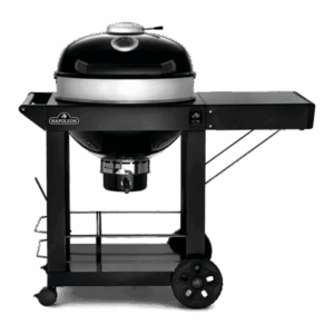 Napoleon Professional 22 Charcoal Cart with 22-inch cooking area, hinged cast-iron grid and folding side shelf