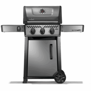 Napoleon Freestyle 365 Gas Grill with folding shelves and cast-iron grids.
