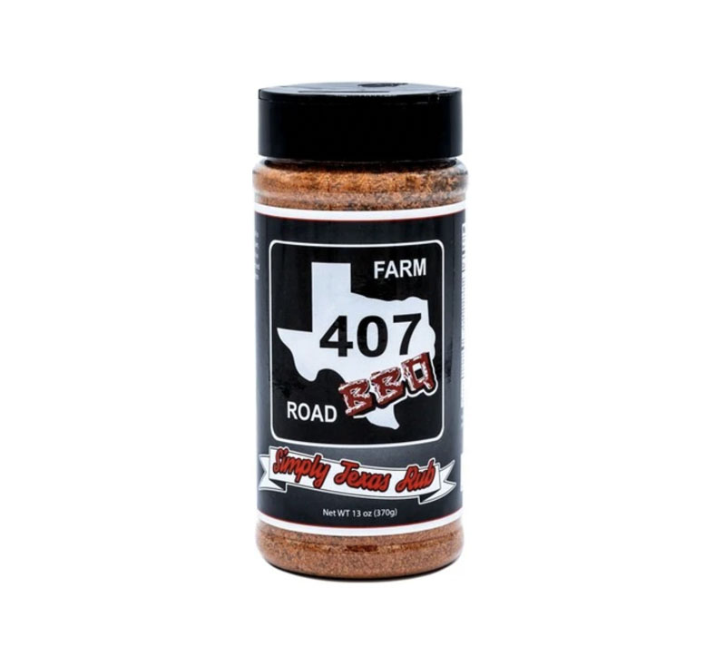 Jar of SuckleBusters 407 BBQ Rub showing large cracked black pepper granules