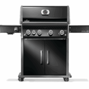 Napoleon Rogue PRO 525 Gas Grill in black finish with infrared side burner and five-burner design.
