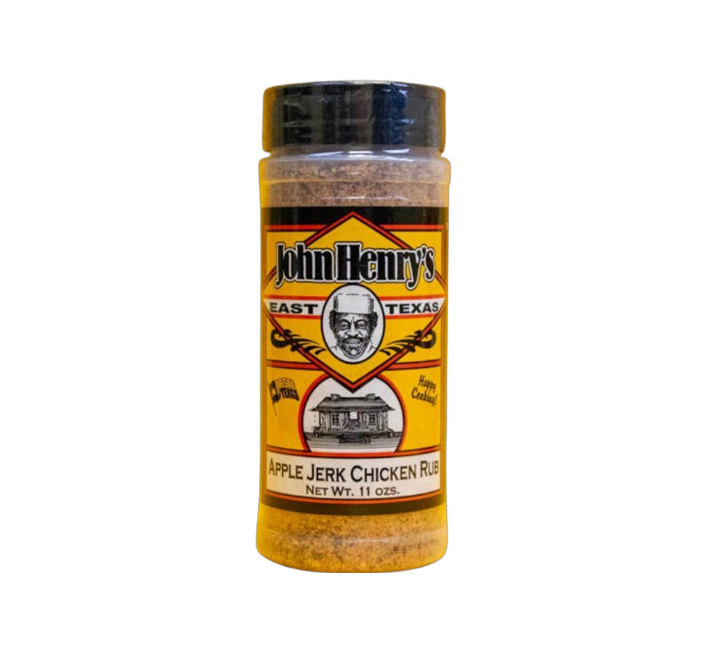 John Henry’s Apple Jerk Chicken Rub bottle showing applewood jerk seasoning for chicken and more