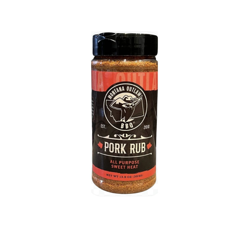 Montana Outlaw BBQ Pork Rub shaker bottle sweet smoky pork seasoning