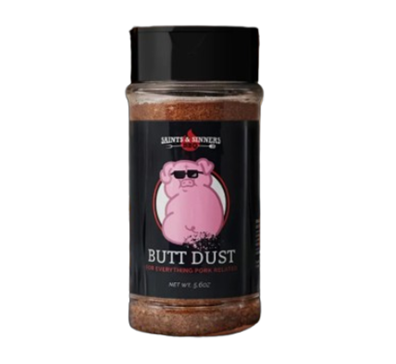 Saints & Sinners BBQ Butt Dust pork rub bottle