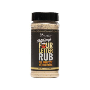 Recteq Chef Greg’s 4 Letter Rub seasoning bottle