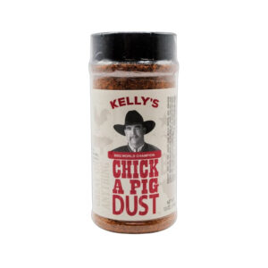 Bottle of Chick A Pig Dust seasoning with chicken and pork