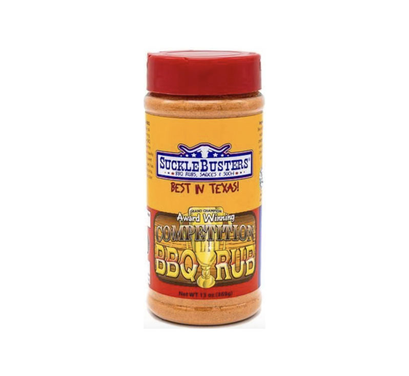 SuckleBusters Competition BBQ Rub jar with seasoning granules and label visible