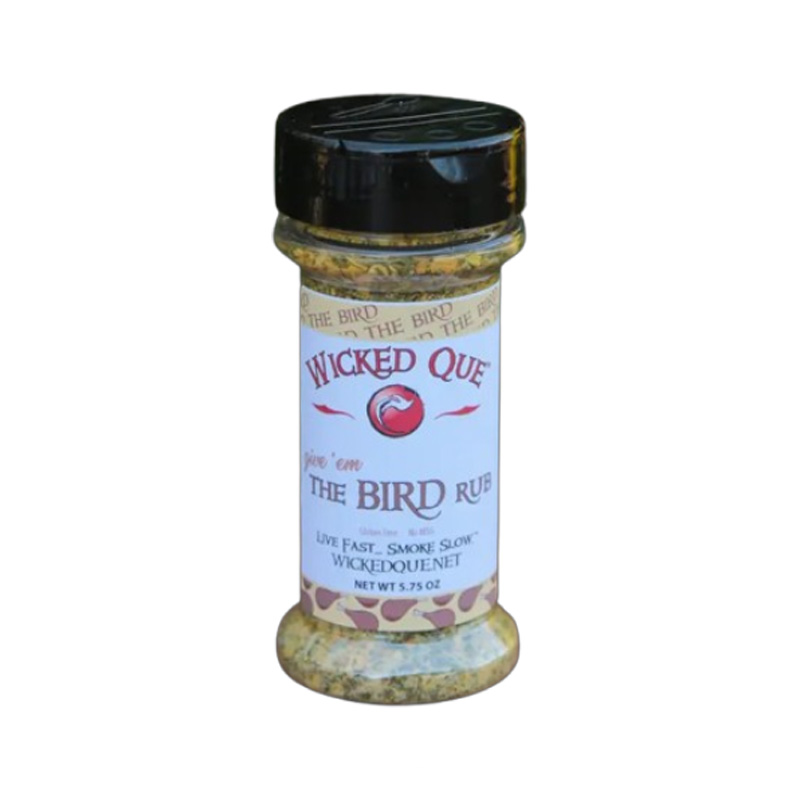 Wicked Que Give ’Em The Bird Rub 5 oz bottle front label