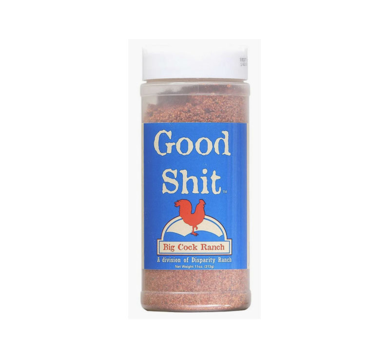 “Big Cock Ranch Good Shit seasoning bottle sweet and savory blend”
