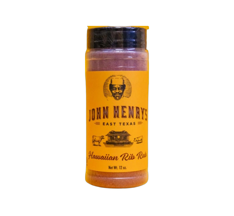 John Henry’s Hawaiian Rib Rub bottle front label showing tropical seasoning blend