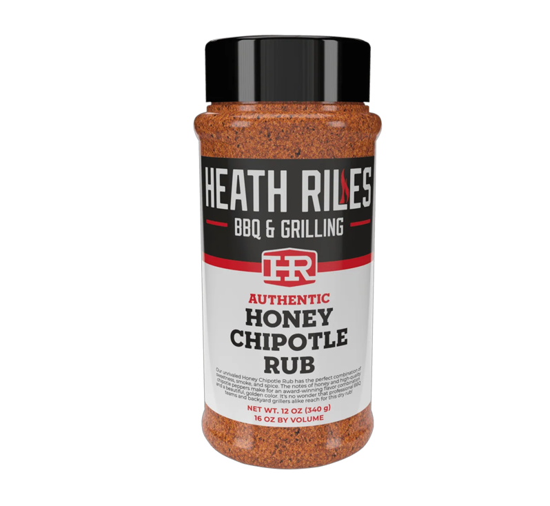 Heath Riles Honey Chipotle Rub bottle with seasoning label