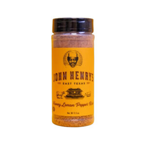 John Henry’s Honey Lemon Pepper Rub bottle front label, citrus and honey wording visible