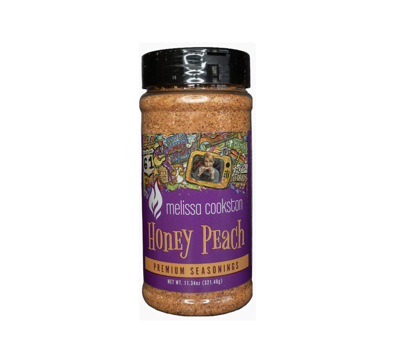 Melissa Cookston Honey Peach BBQ Rub bottle – sweet peach seasoning for grilling