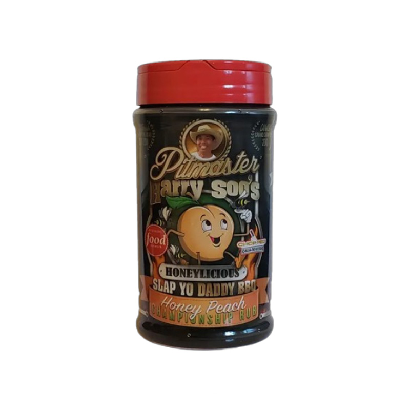 Slap Yo’ Daddy Honeylicious Honey Peach Rub 12 oz shaker front label