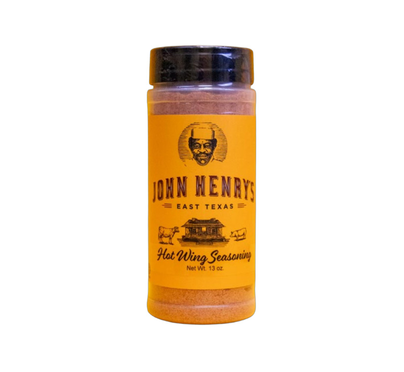 John Henry’s Hot Wing Seasoning bottle front label showing bold “Hot Wing” branding for wings seasoning