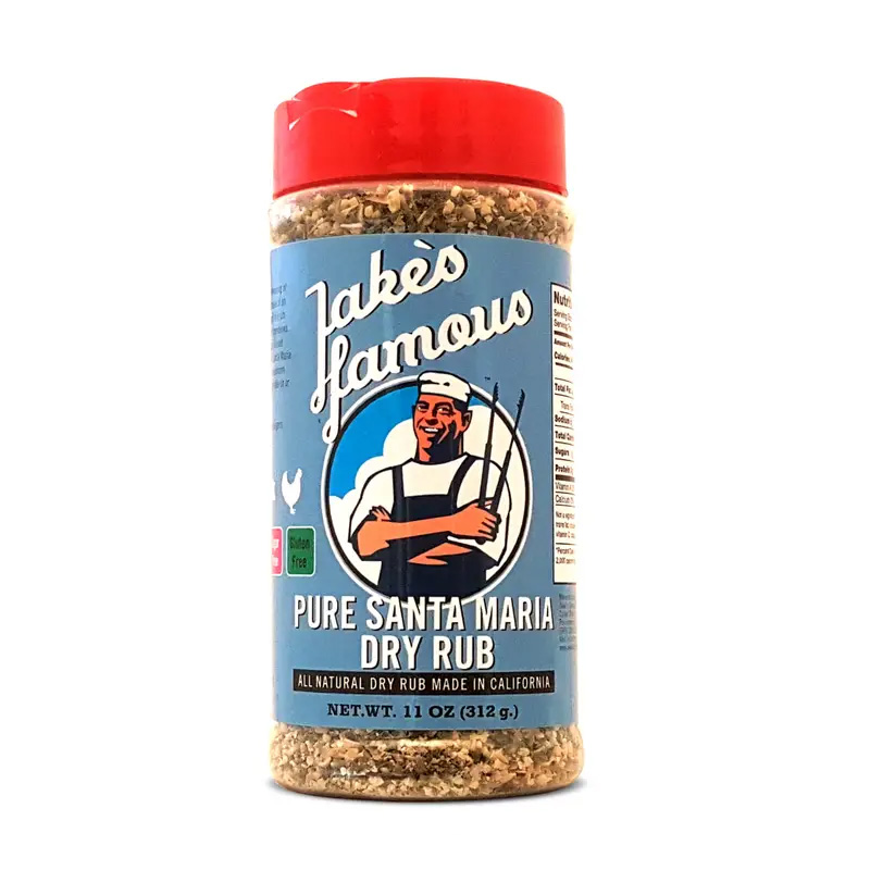 Jake’s Famous Pure Santa Maria Dry Rub 11 oz bottle front label