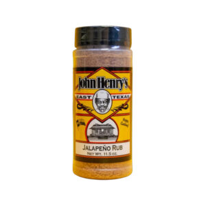 John Henry’s Jalapeño Rub bottle front label showing jalapeño pepper graphic and seasoning branding