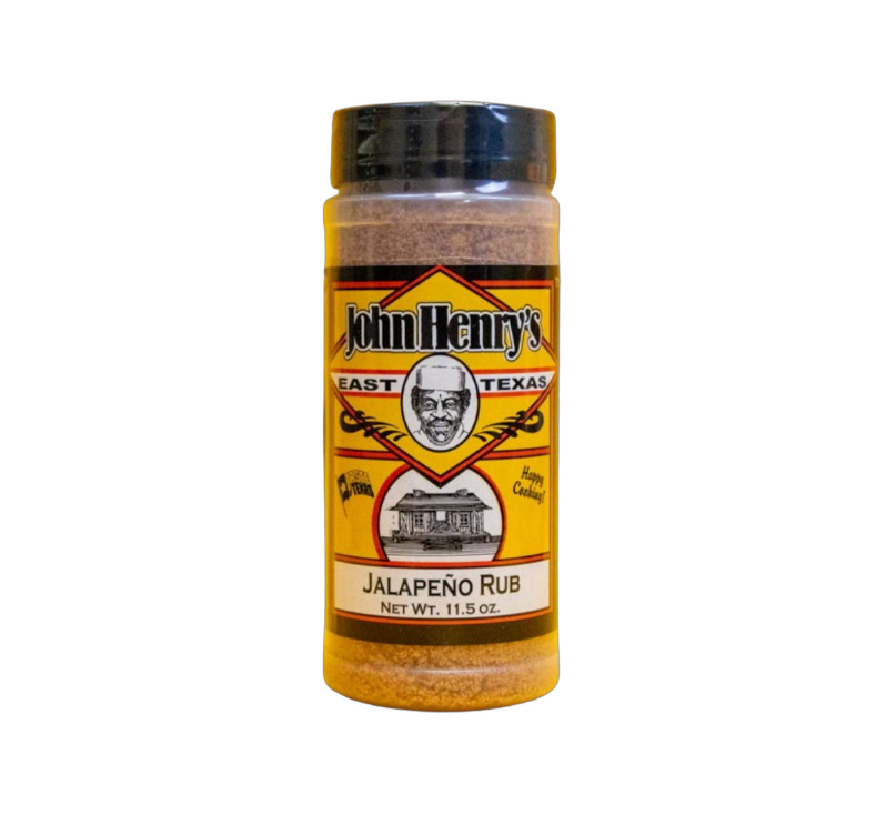 John Henry’s Jalapeño Rub bottle front label showing jalapeño pepper graphic and seasoning branding