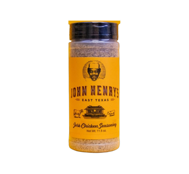 John Henry’s Jerk Chicken Seasoning bottle front label showing jerk seasoning branding
