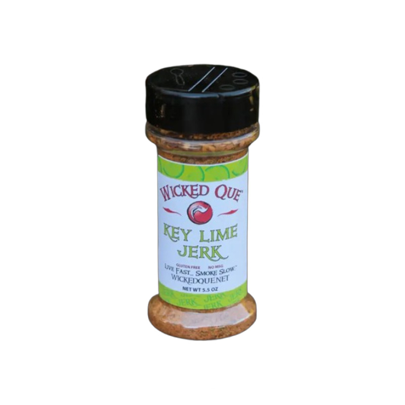Wicked Que Key Lime Jerk Rub 5 oz shaker front label