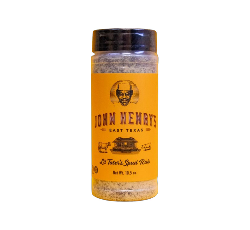 John Henry’s Lil Tater’s Spud Rub bottle showing herb-garlic pepper seasoning label