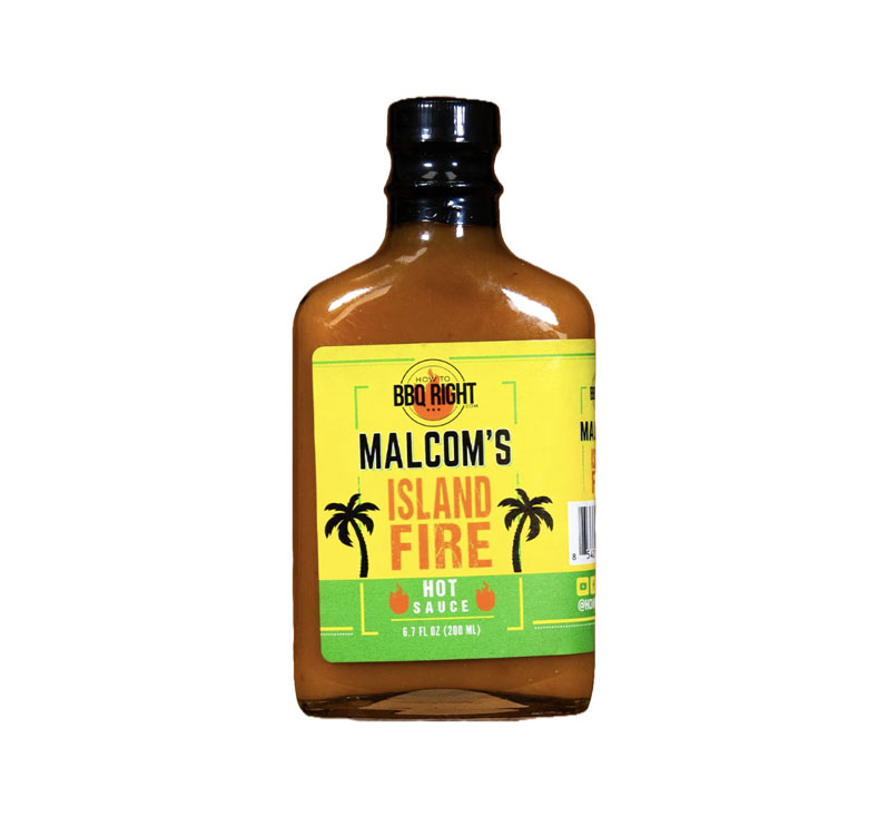 “Malcom’s Island Fire Hot Sauce bottle front label”