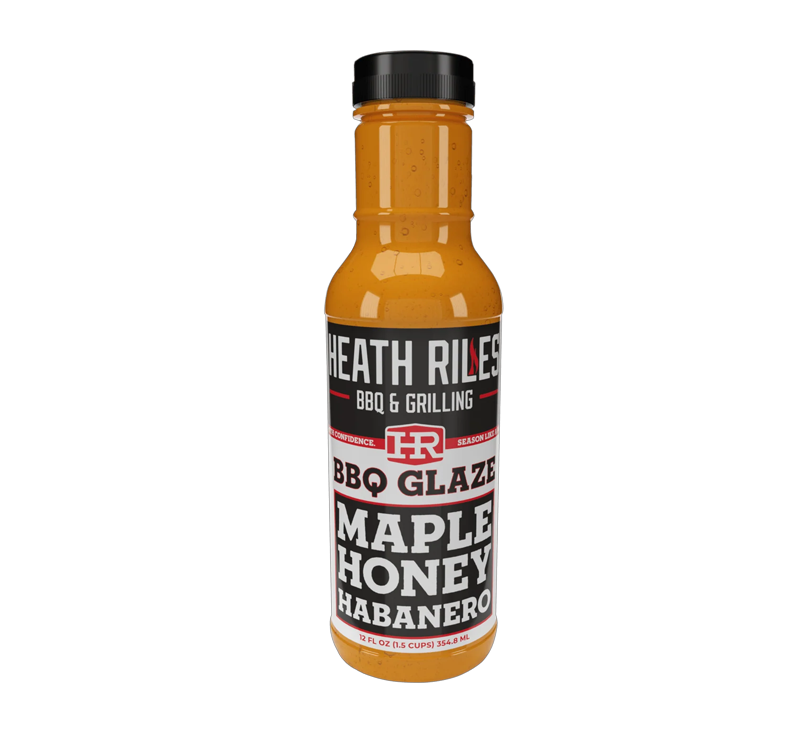 Heath Riles Maple Honey Habanero BBQ Glaze bottle with label