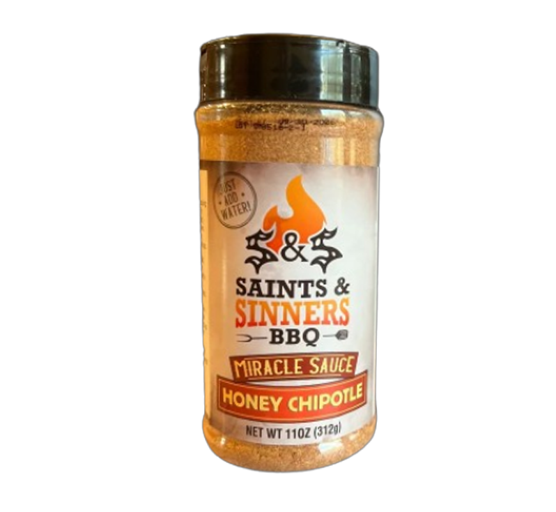 Saints & Sinners BBQ Miracle Sauce seasoning bottle