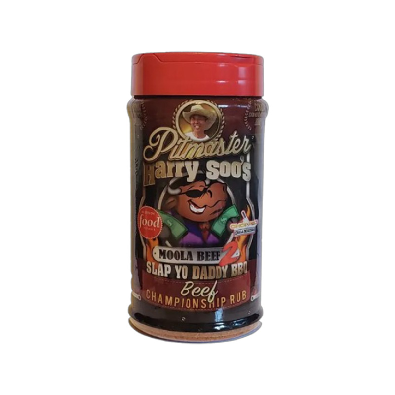 Moola Beef v2.0 Rub 12 oz shaker front label