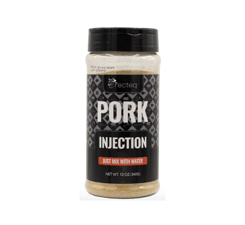 Bag of Recteq Pork Injection seasoning mix used for boosting moisture and flavor in pork.