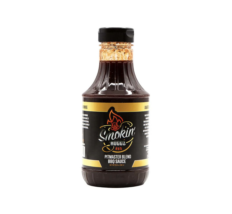 Bottle of Smokin’ Hoggz Pitmaster Blend BBQ Sauce, label visible