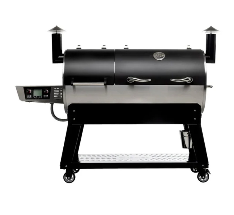 Recteq DualFire 1200 pellet grill with two cooking chambers open